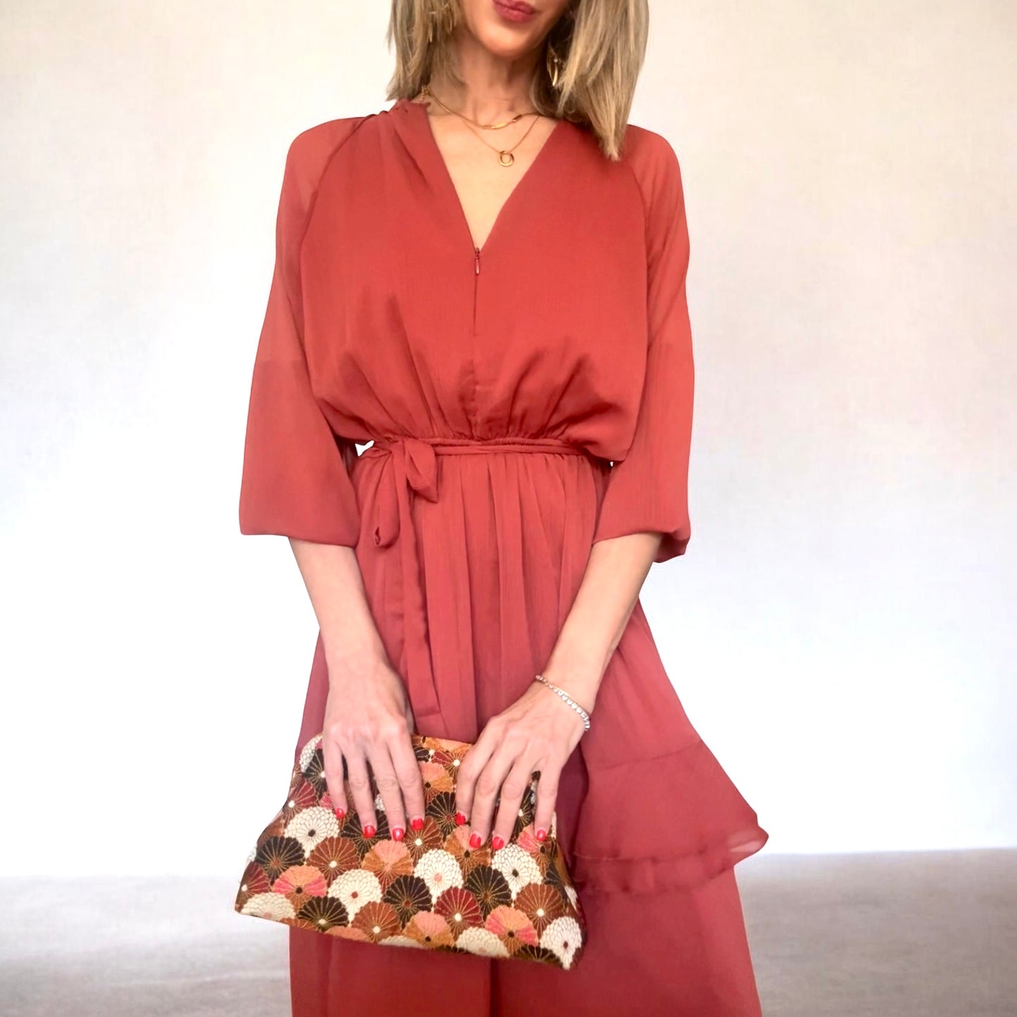 Vestido volantes teja