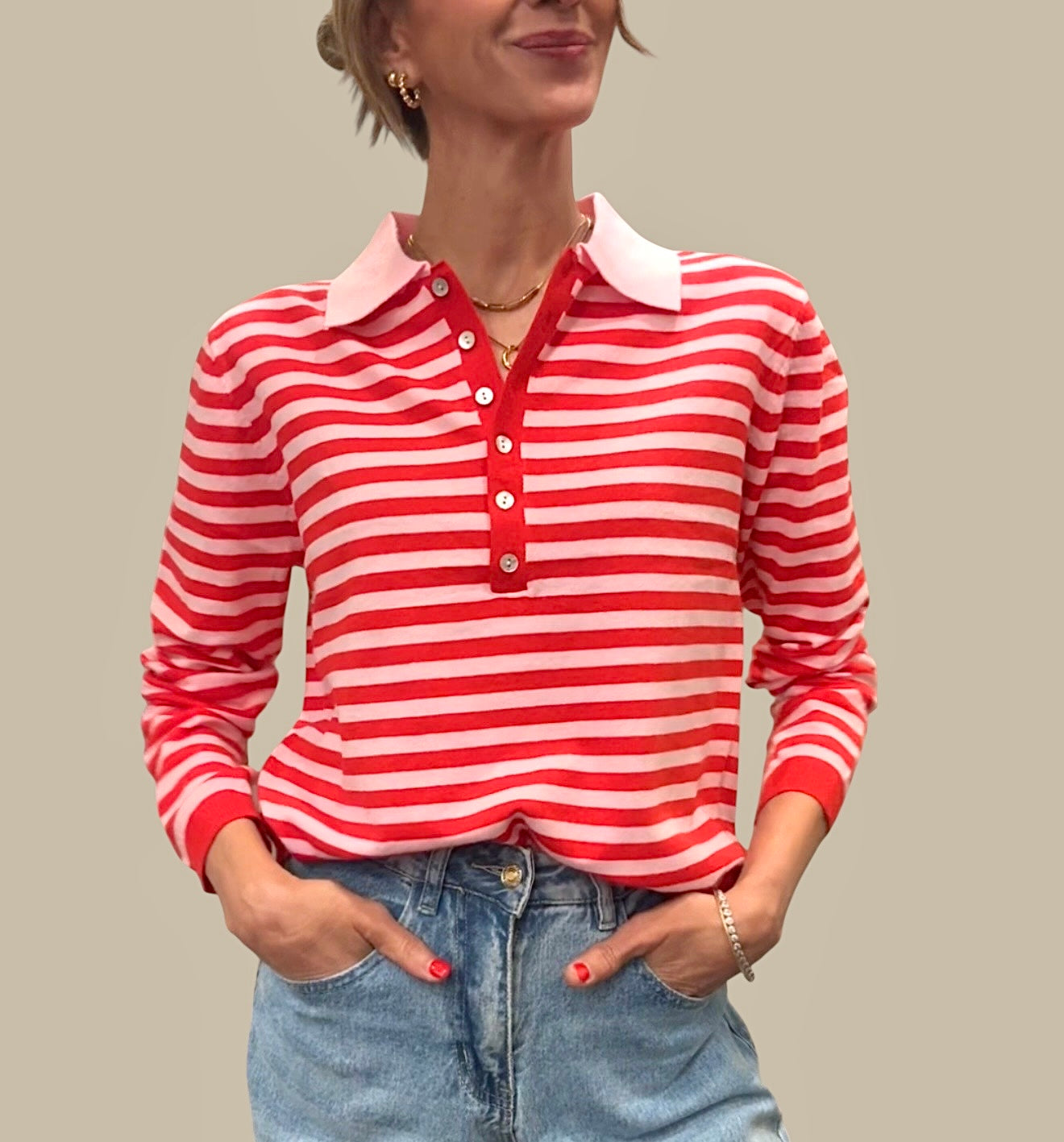 Jersey punto fino rayas rojo&rosa