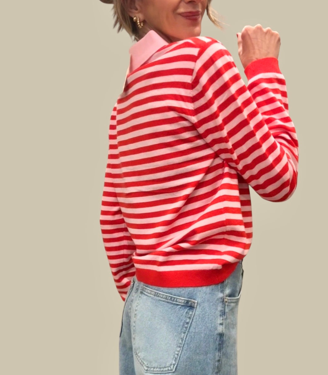 Jersey punto fino rayas rojo&rosa