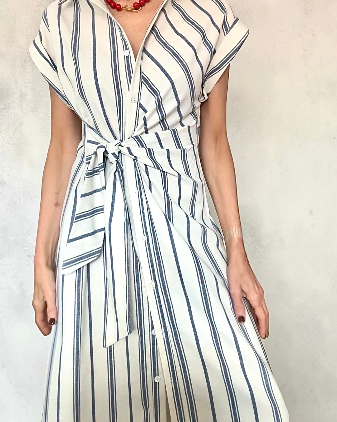 Vestido lazada rayas azul& beige