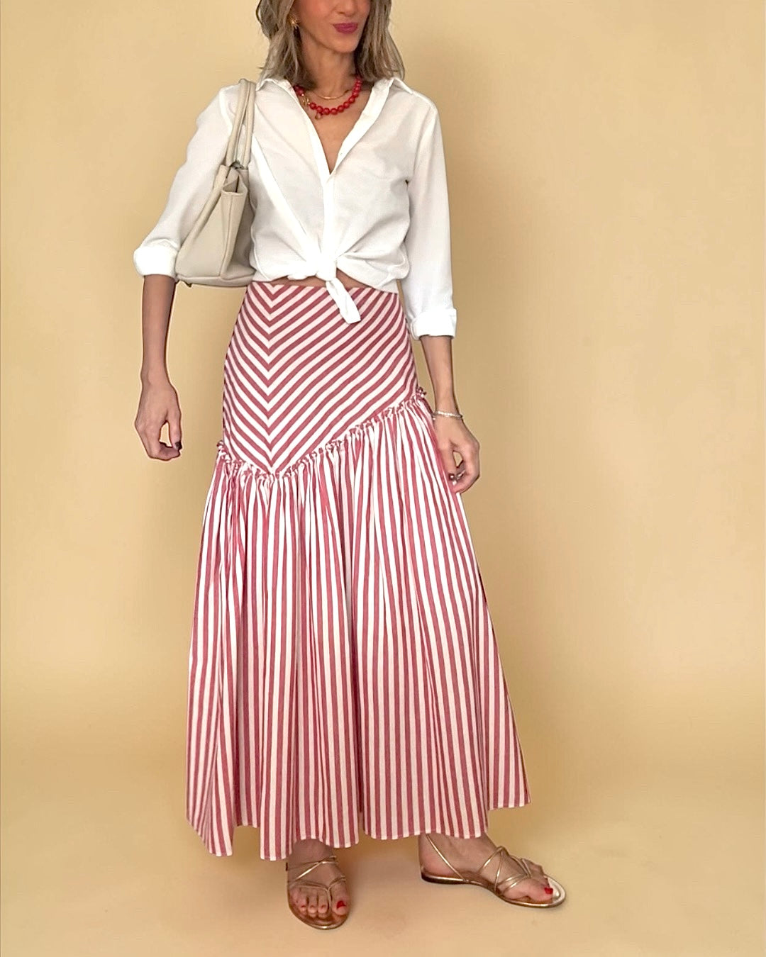 Falda rayas rojo& beige