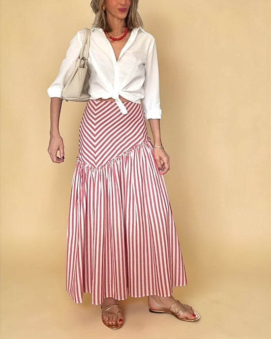 Falda rayas rojo& beige