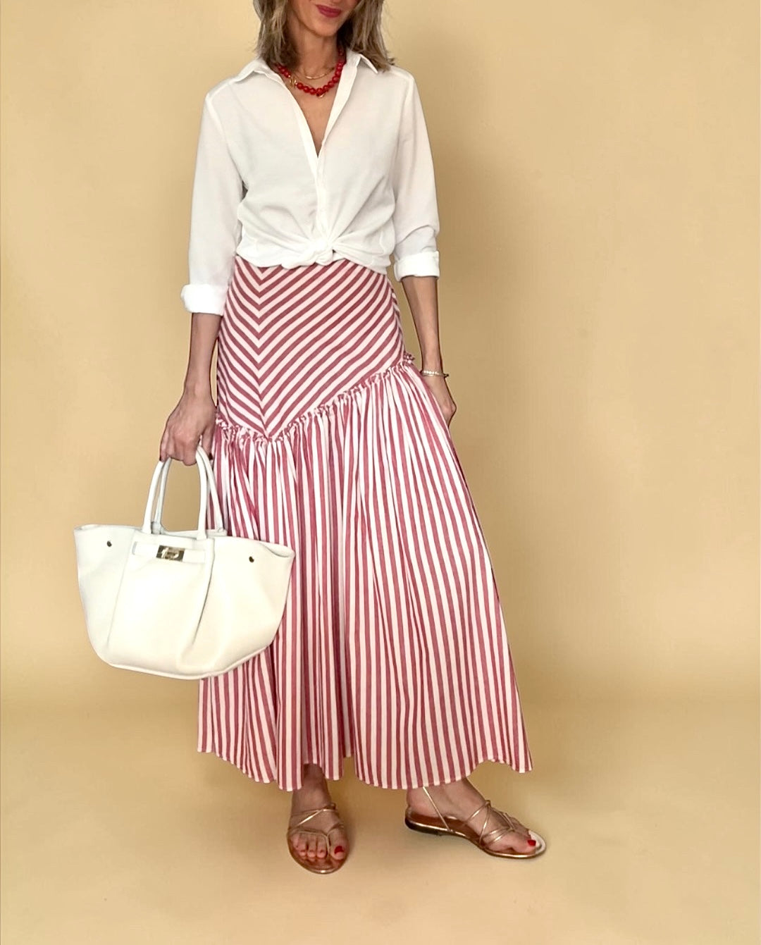Falda rayas rojo& beige