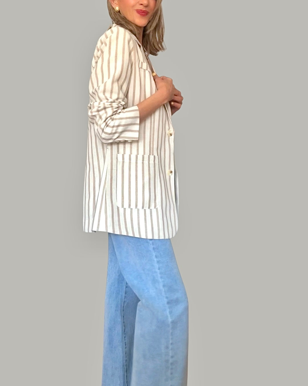 Chaqueta blazer rayas beige&camel