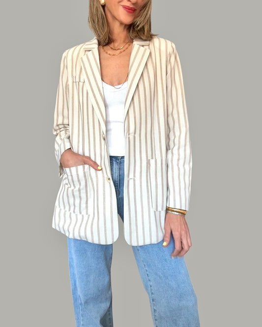 Chaqueta blazer rayas beige&camel