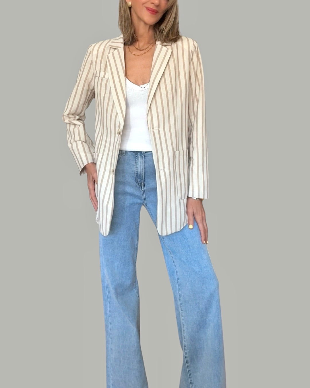 Chaqueta blazer rayas beige&camel