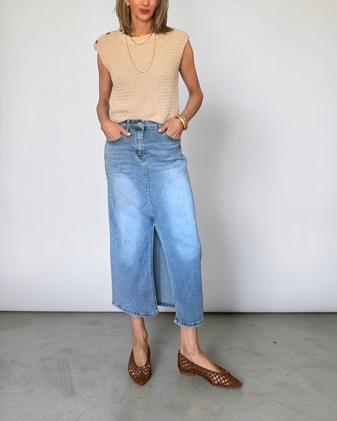 Falda denim azul desgastado