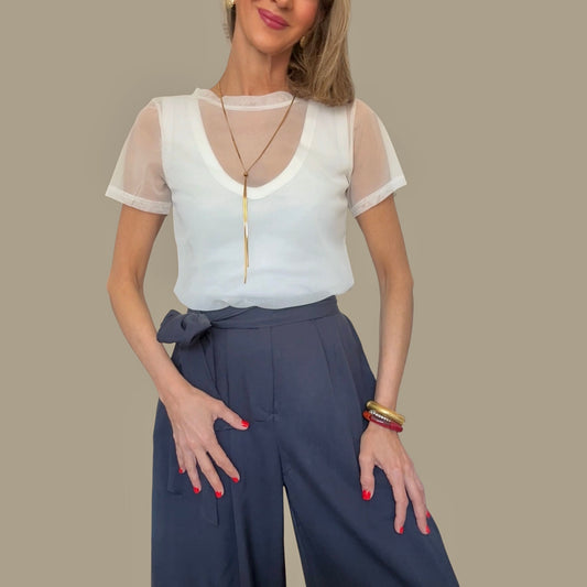 Camiseta gasa transparente blanco