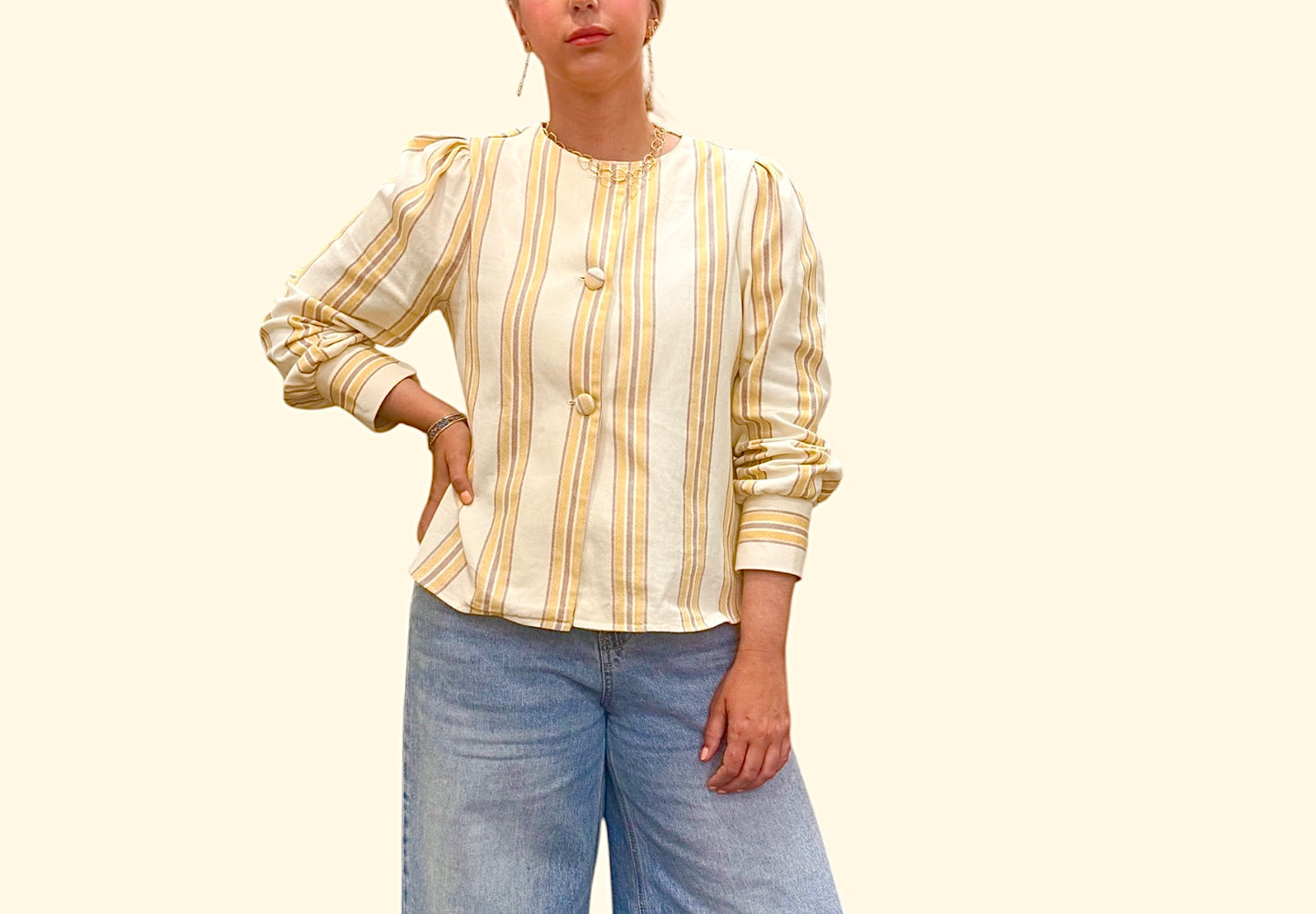 Chaqueta crema rayas mostaza & marrón