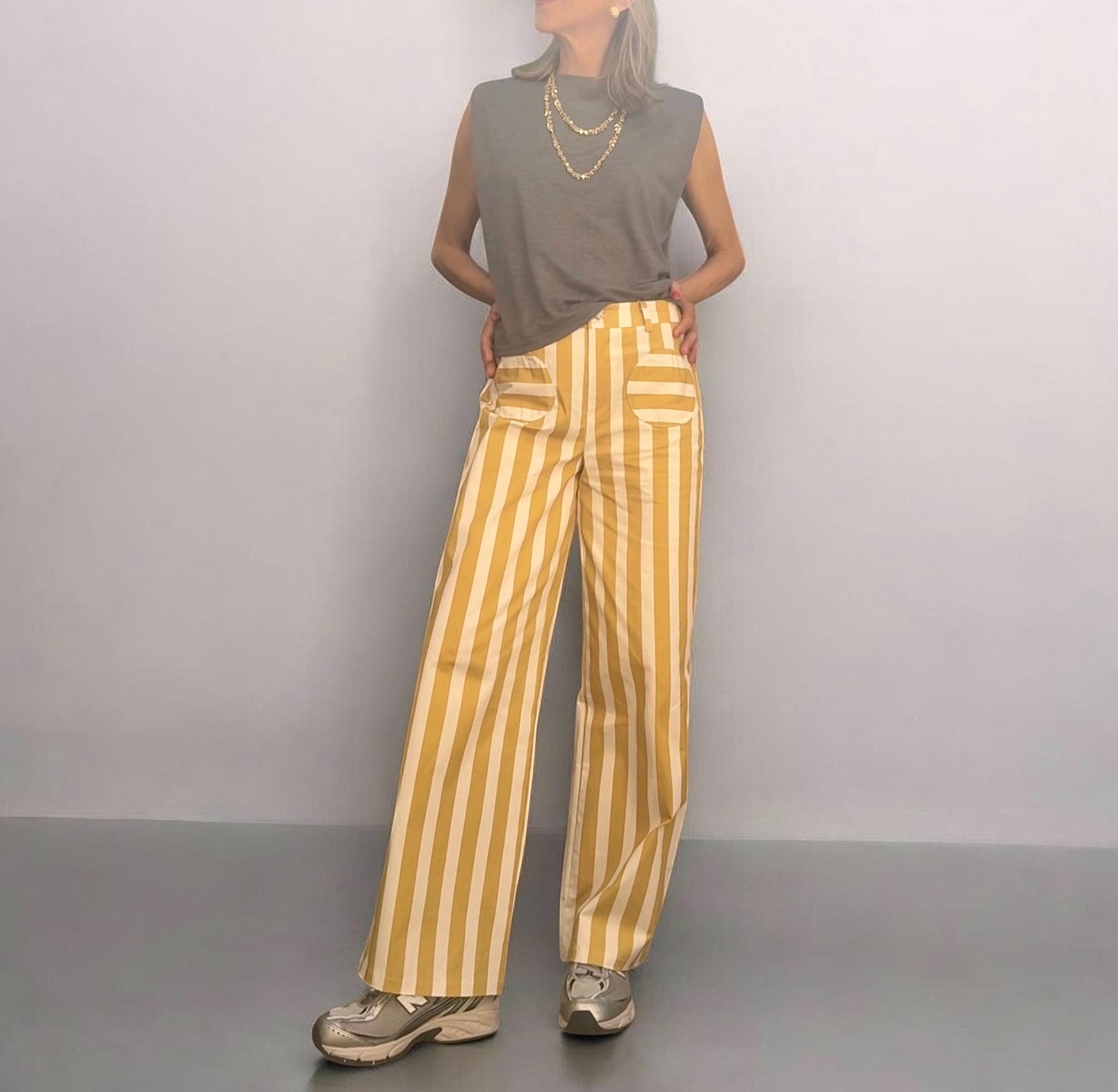 Pantalón rayas mostaza & blanco