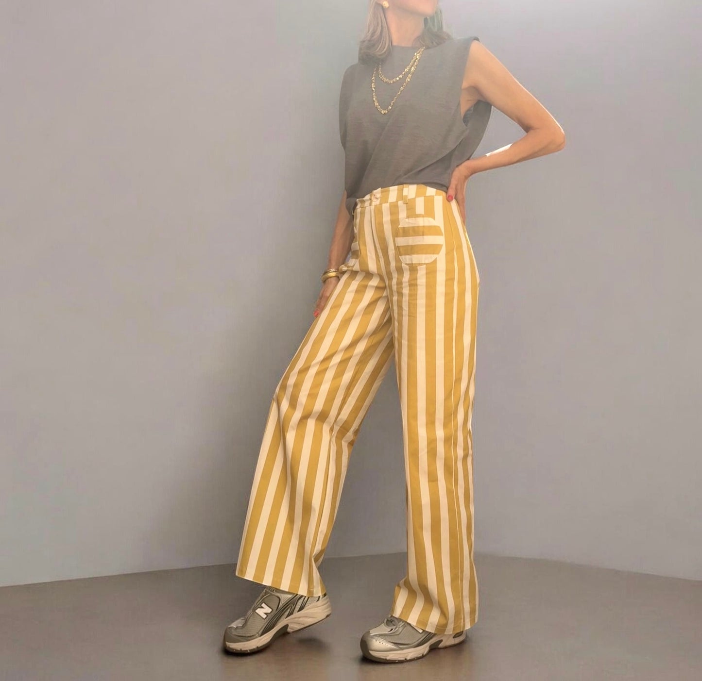 Pantalón rayas mostaza & blanco