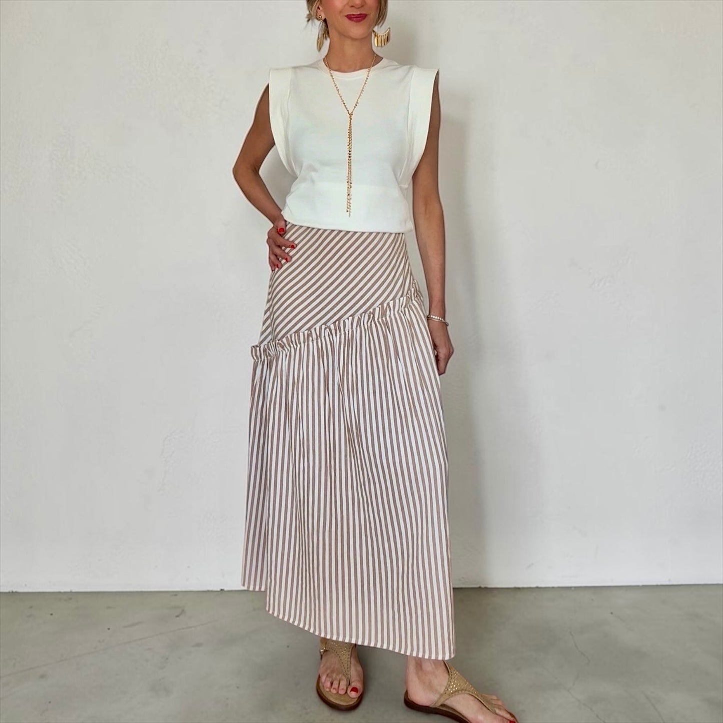 Falda rayas camel & blanco