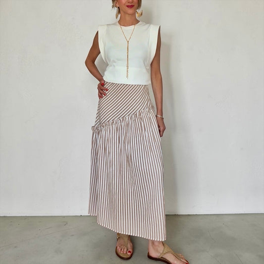 Falda rayas camel & blanco