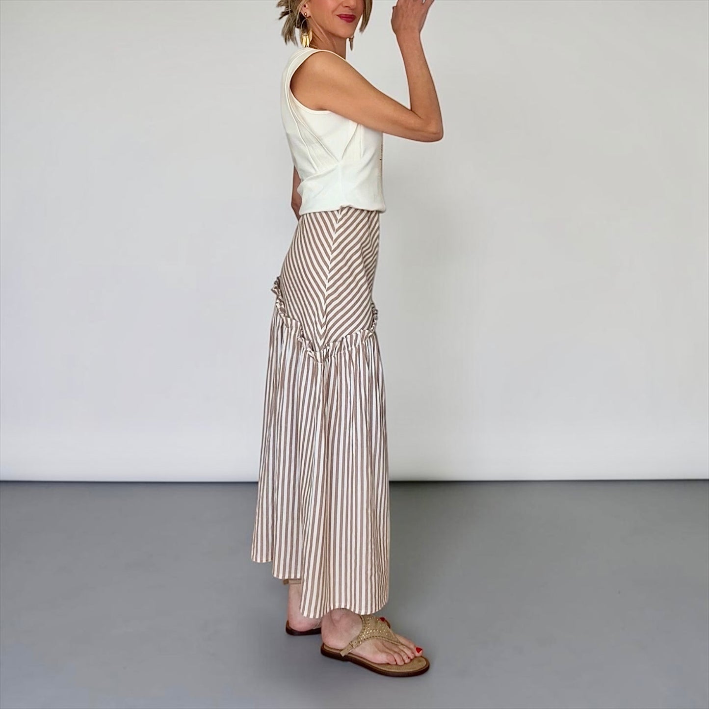 Falda rayas camel & blanco