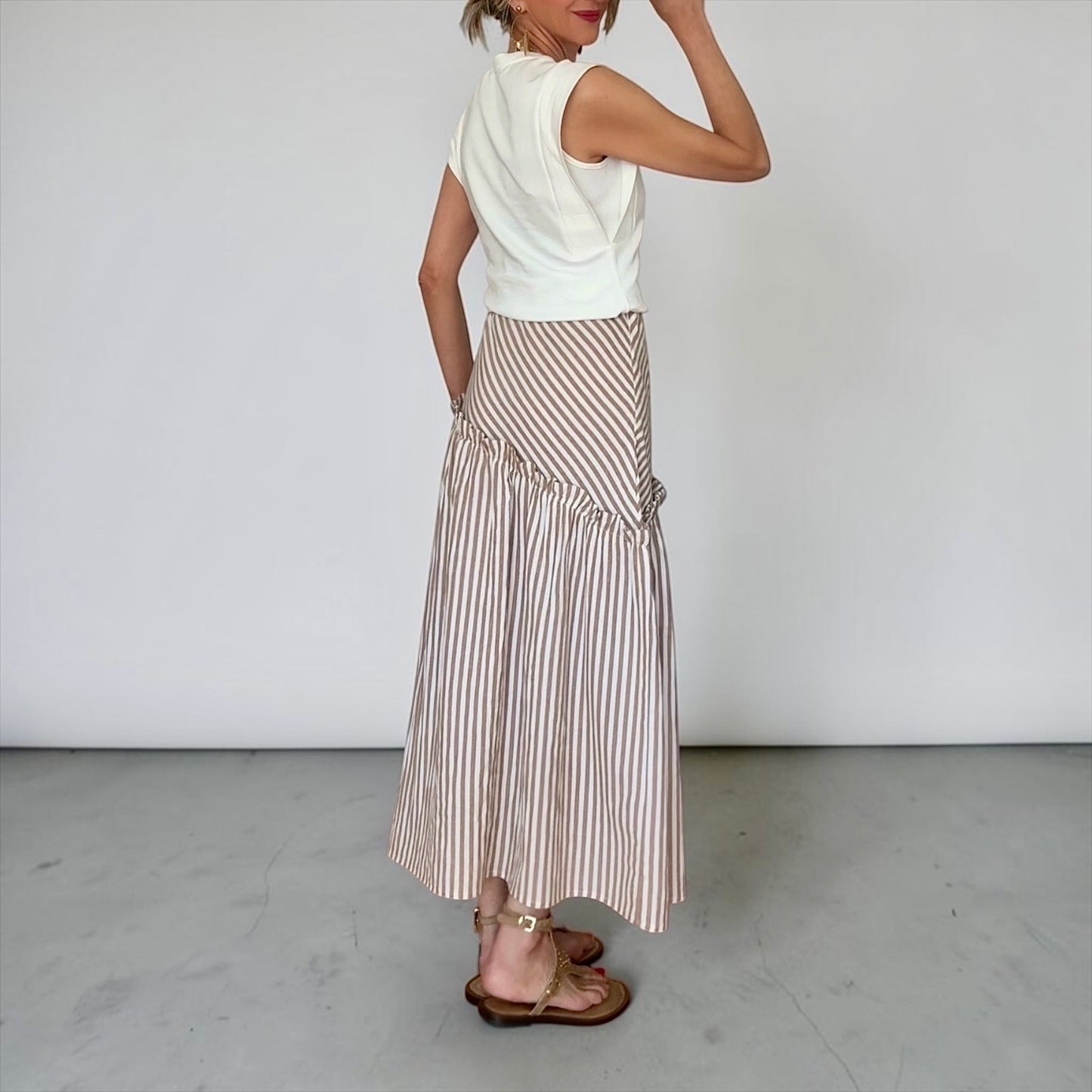 Falda rayas camel & blanco