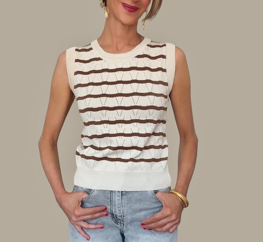 Camiseta punto rayas marrón& beige