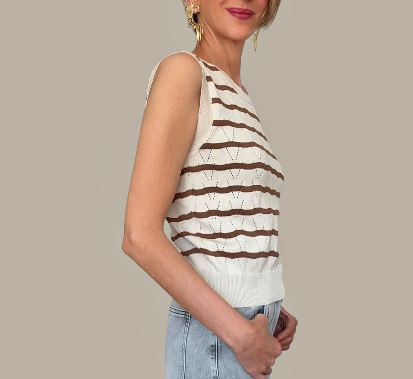 Camiseta punto rayas marrón& beige