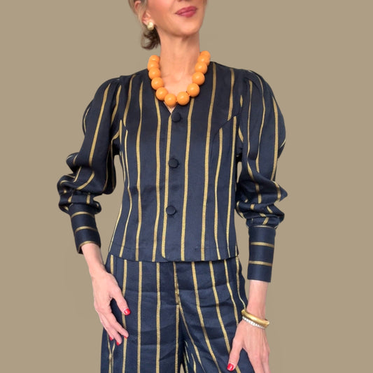 Chaqueta lino azul marino rayas doradas