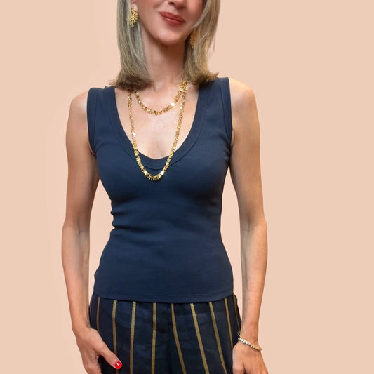 Top escote pico basic azul marino