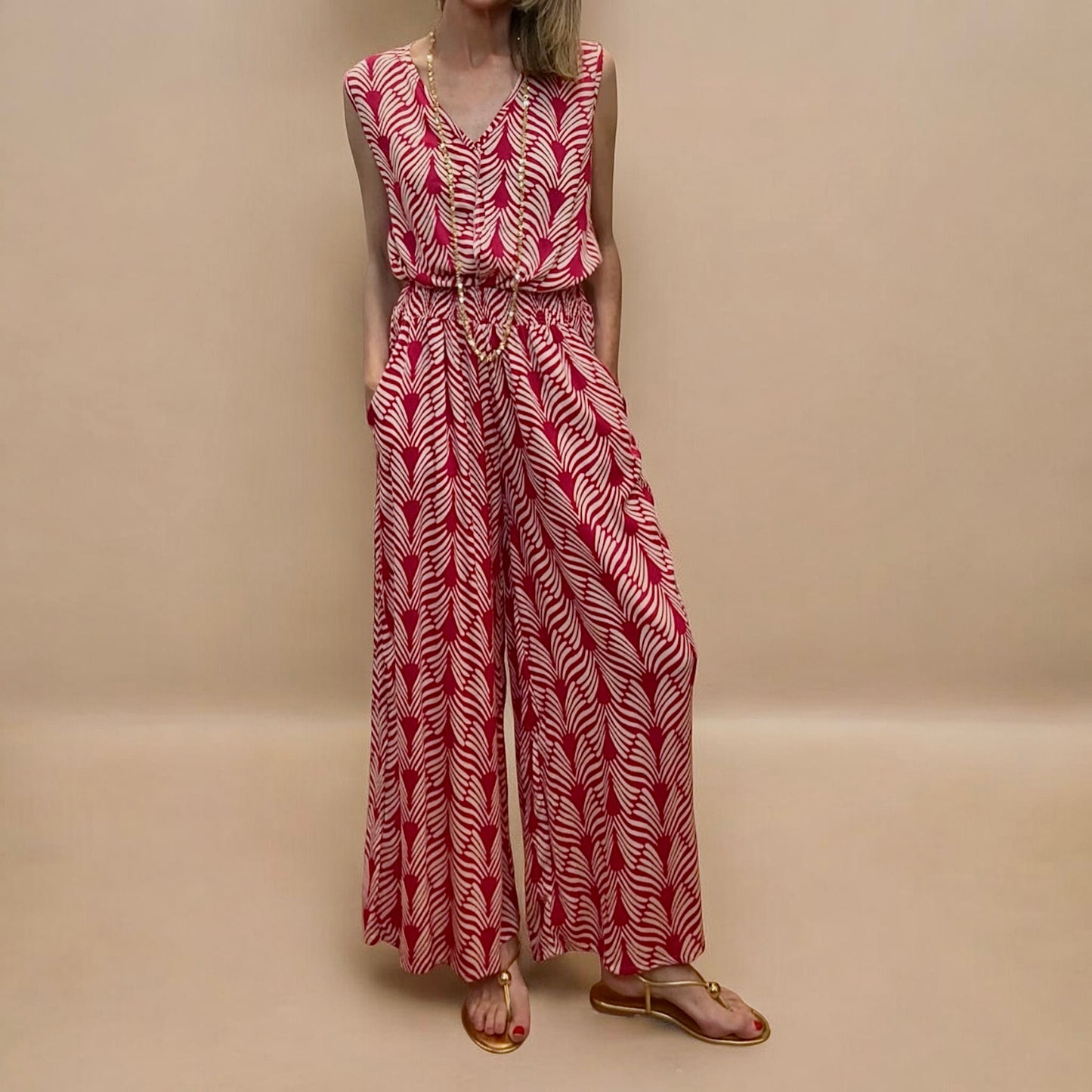Pantalón estampado fucsia&blanco