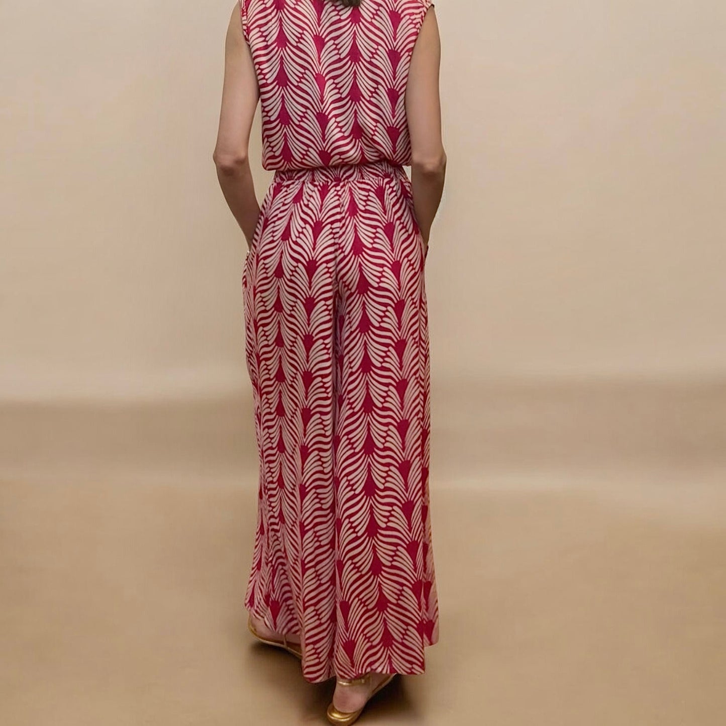 Pantalón estampado fucsia&blanco