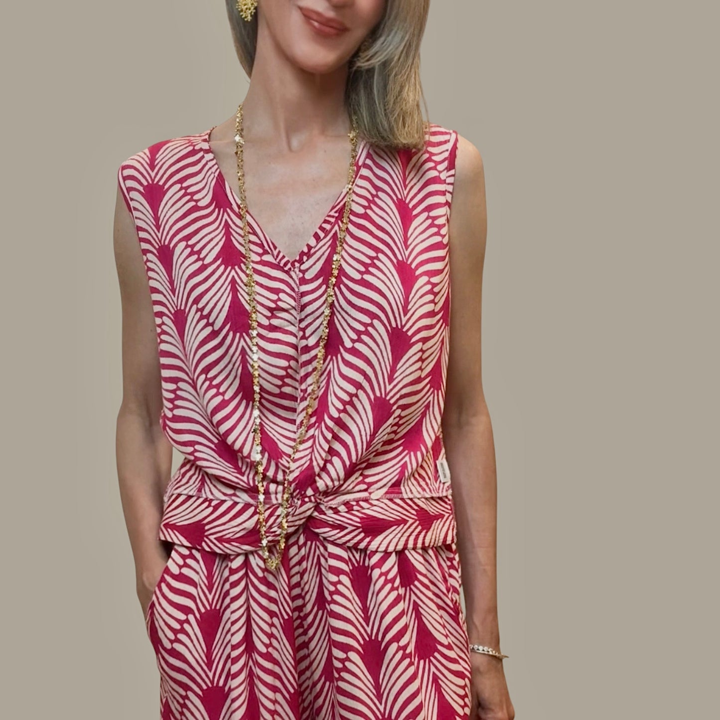 Top nudo estampado fucsia&beige claro