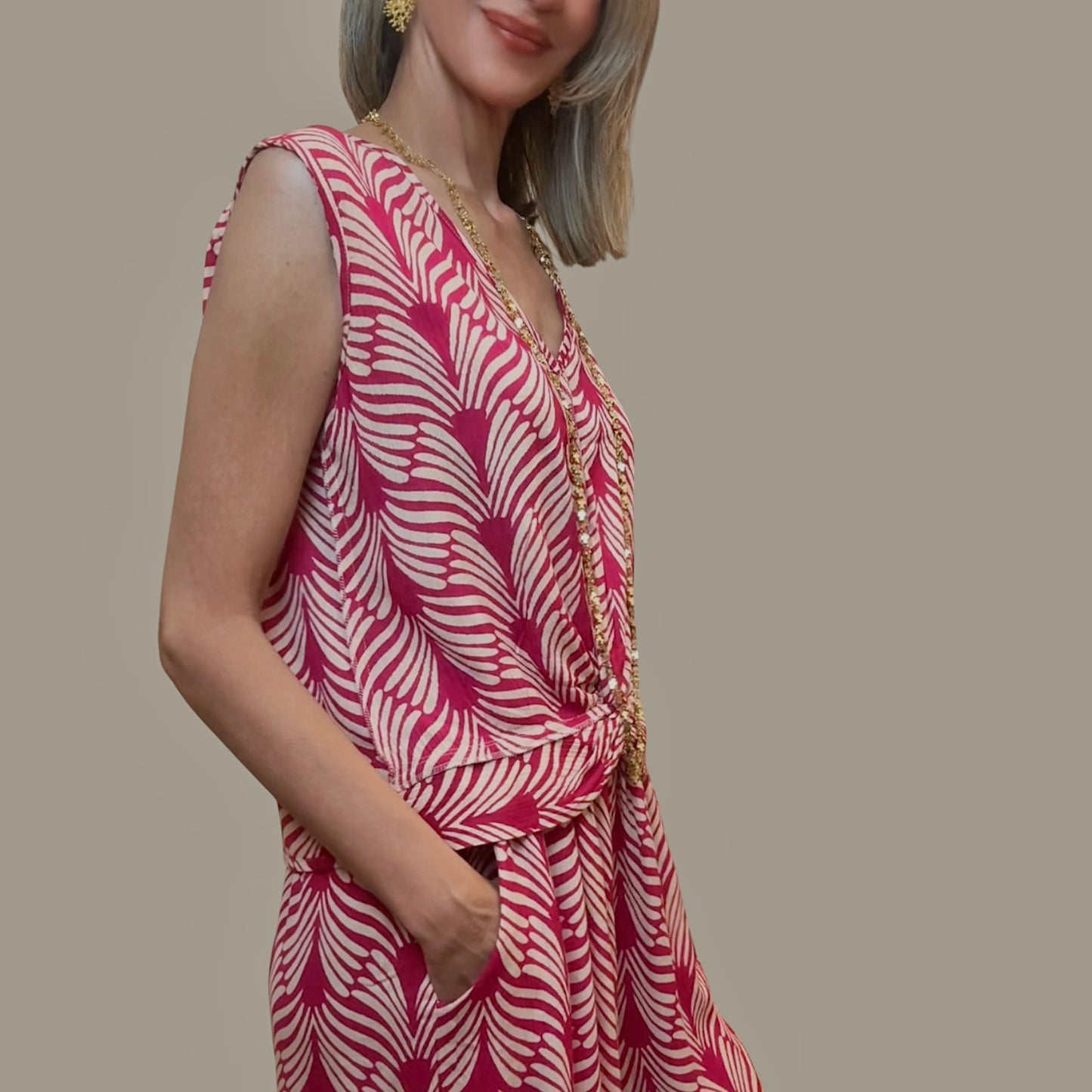 Top nudo estampado fucsia&beige claro