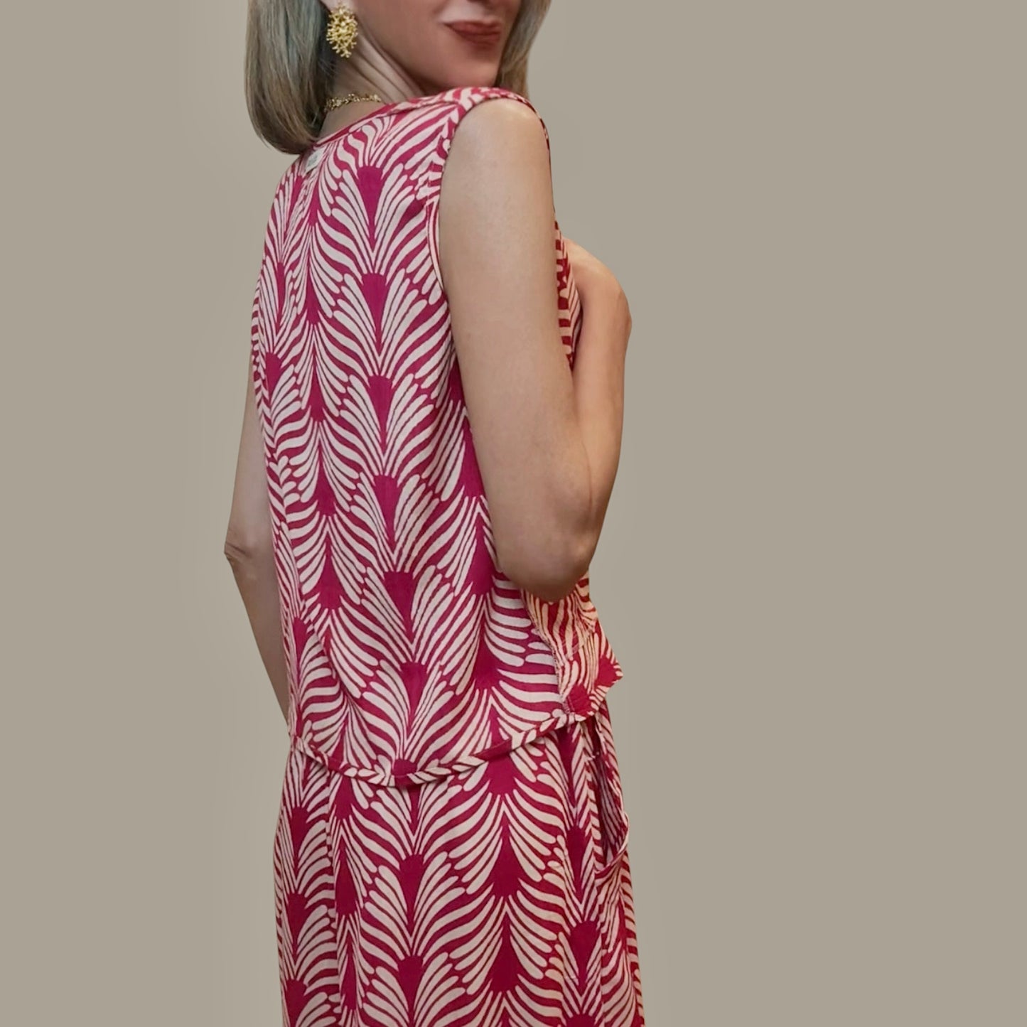 Top nudo estampado fucsia&beige claro