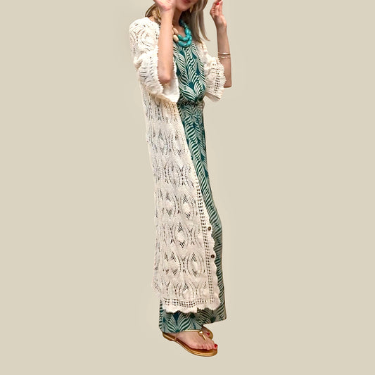 Chaqueta larga crochet beige