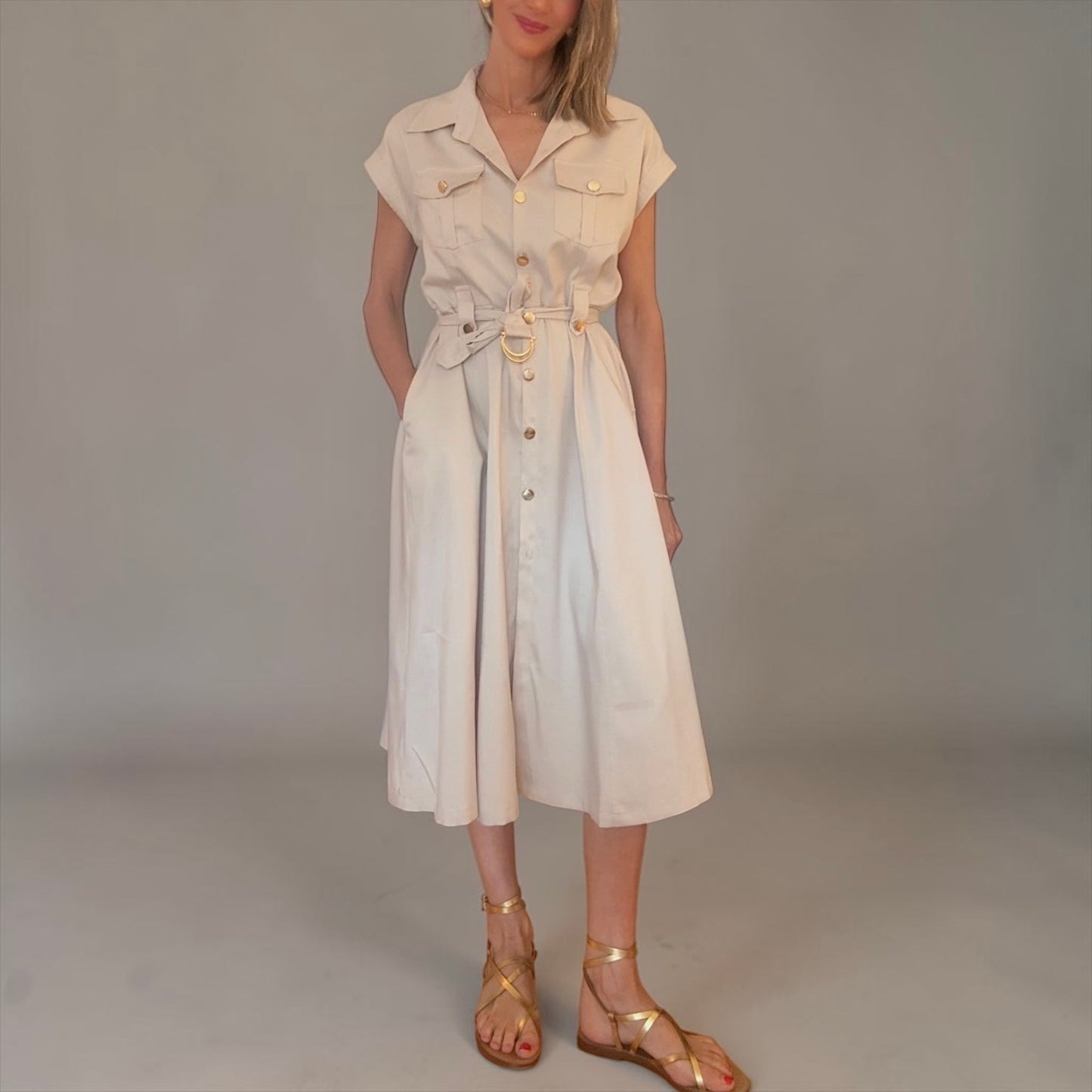 Vestido camisero beige