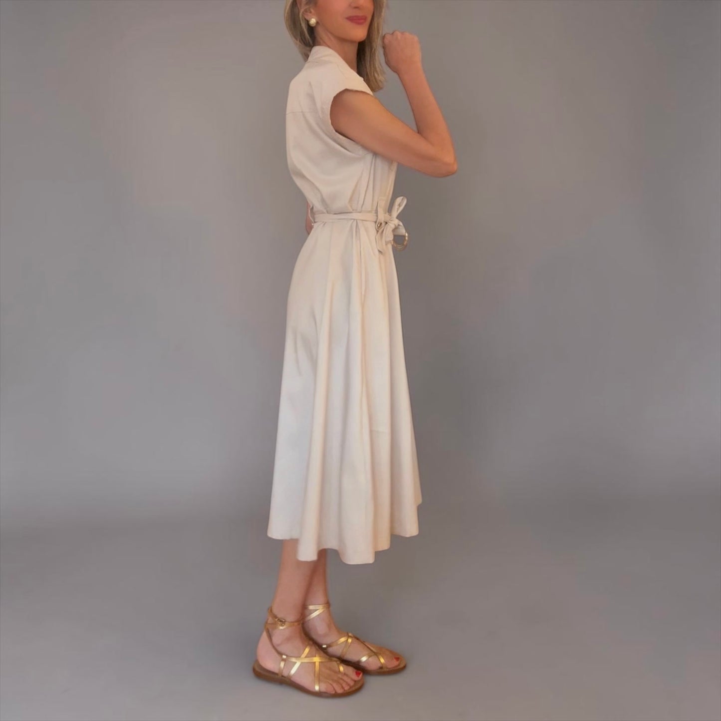 Vestido camisero beige