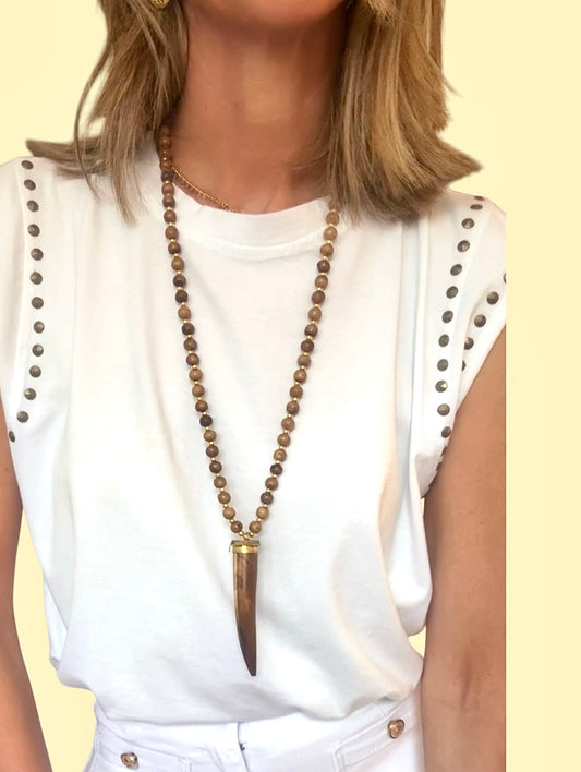 Collar bolas marrón & dorado colmillo