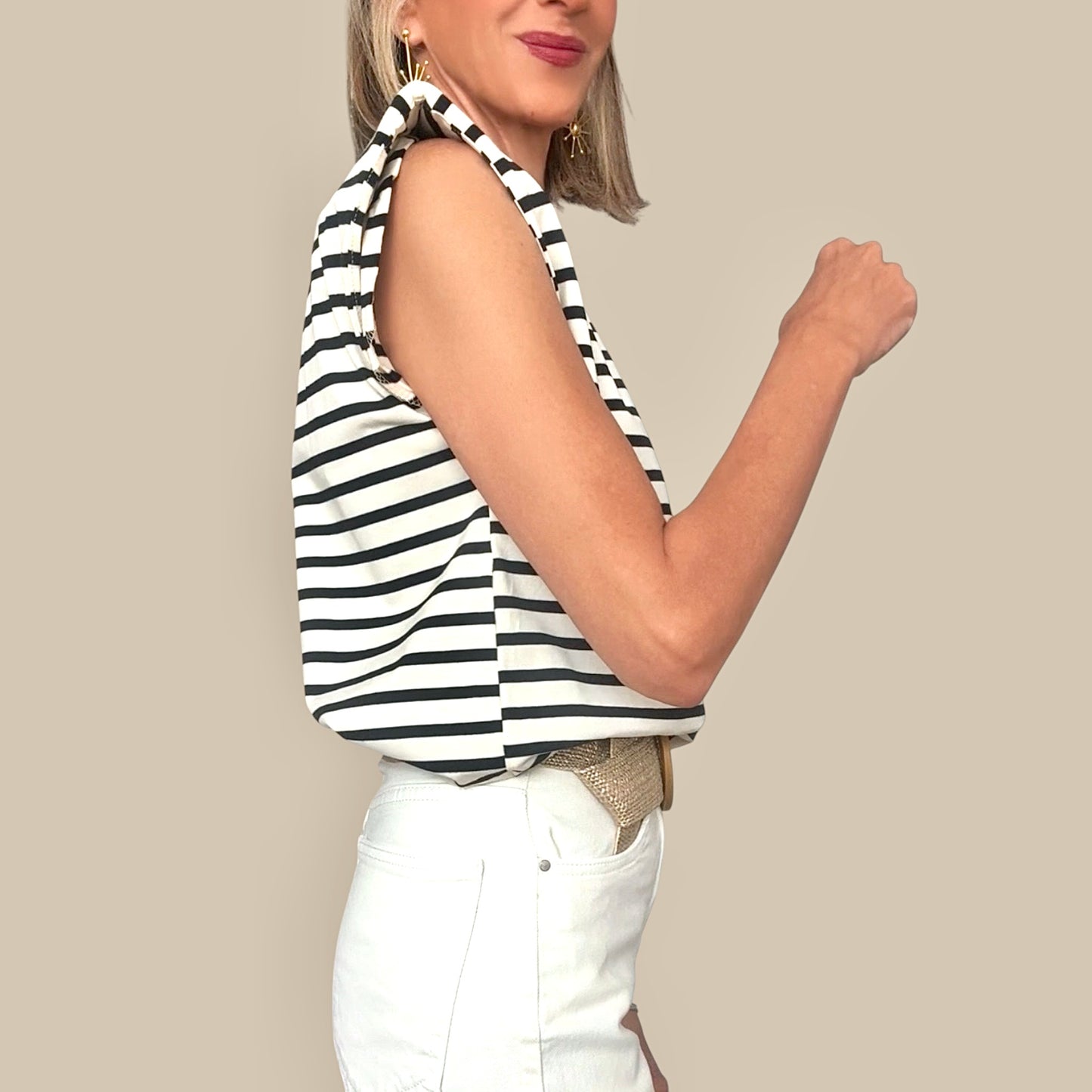 Camiseta rayas hombreras negro& beige