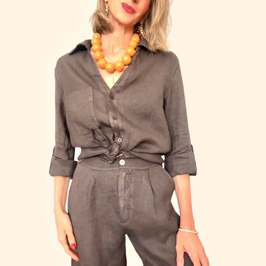 Camisa lino marrón