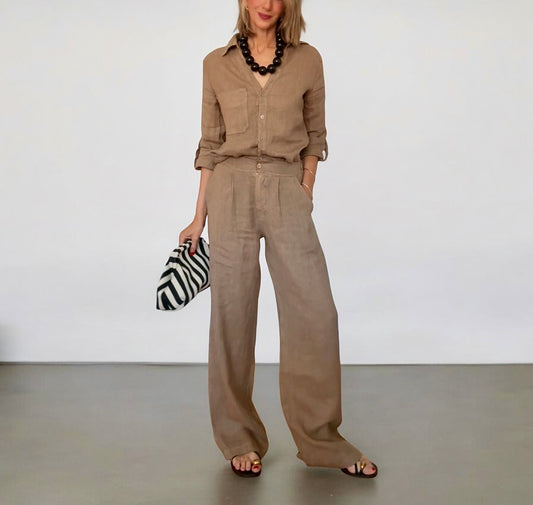 Pantalón lino camel