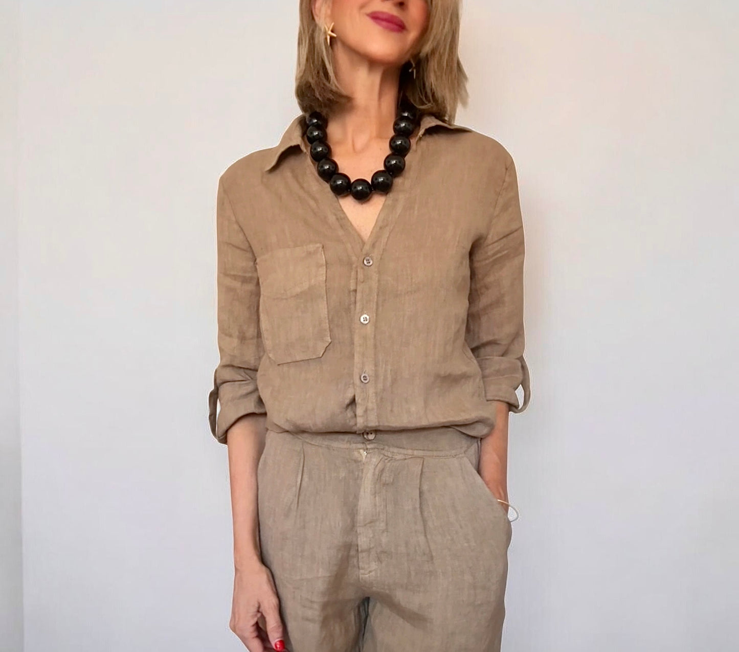 Camisa lino camel