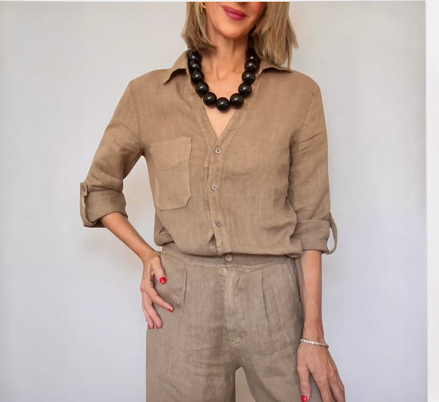 Camisa lino camel