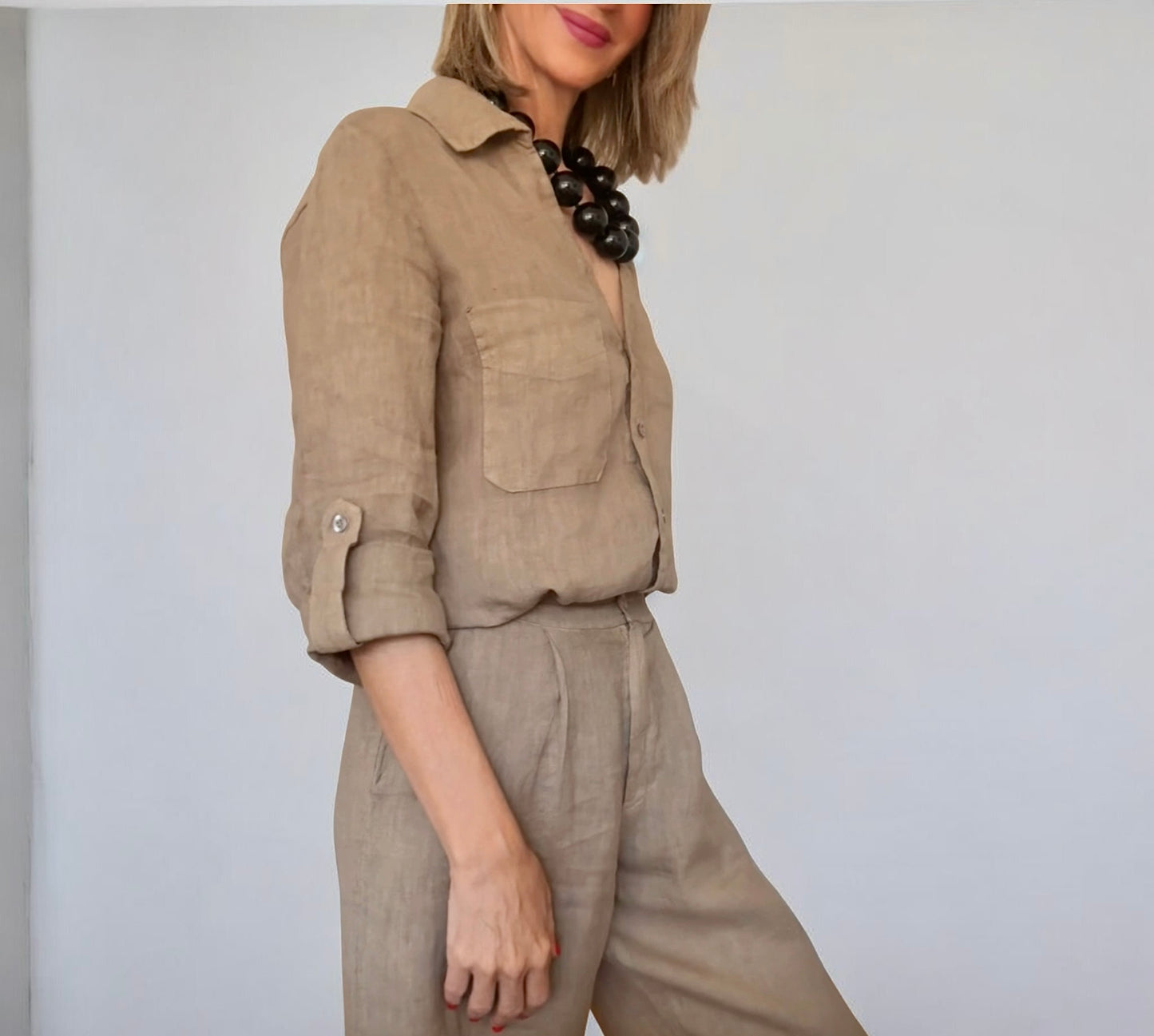 Camisa lino camel