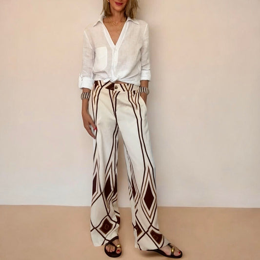 Pantalón beige estampado tonos marrones
