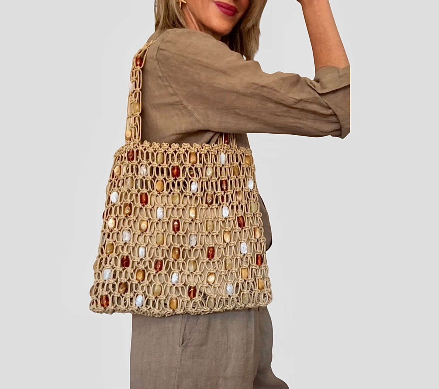 Bolso multipiedras beige