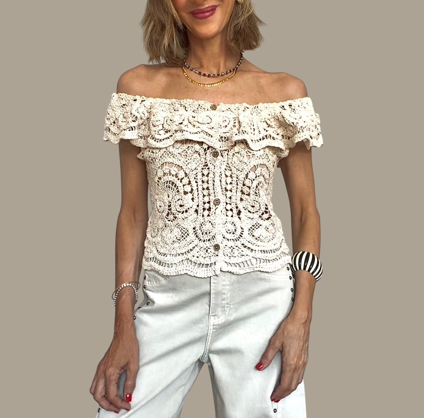 Chaqueta crochet beige
