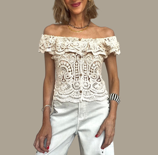 Chaqueta crochet beige