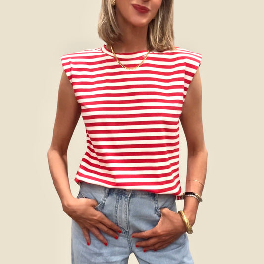 Camiseta rayas hombreras rojo&blanco