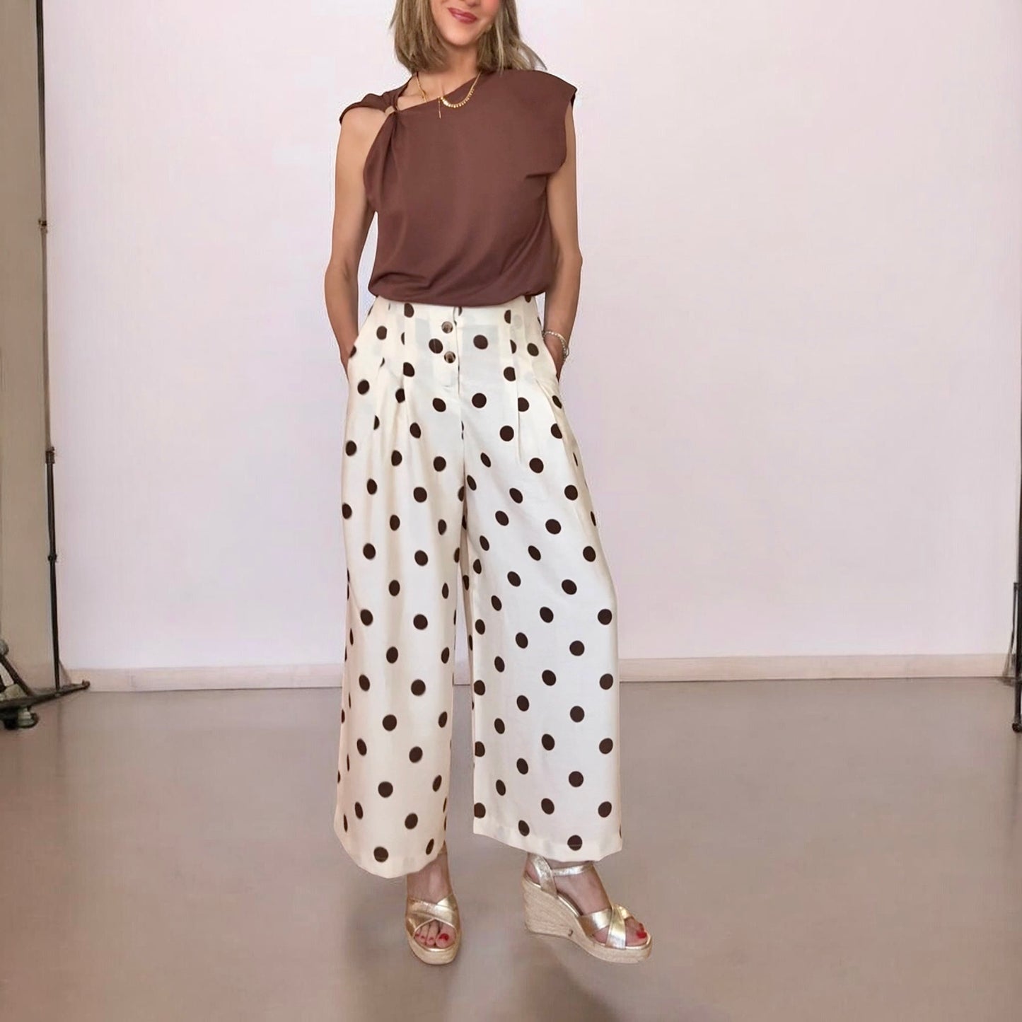 Pantalón topos beige & marrón