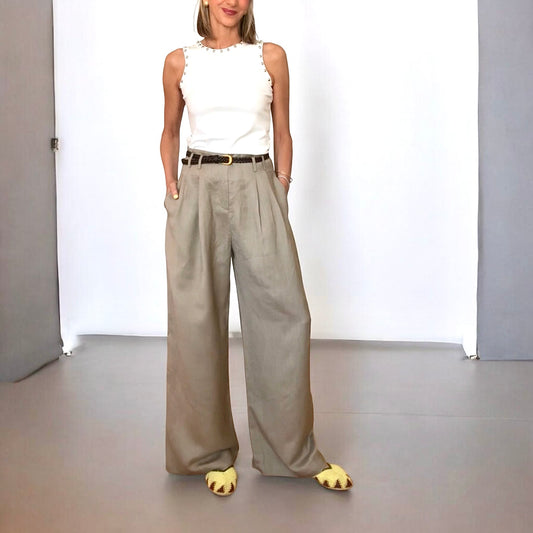 Pantalón pinzas taupe
