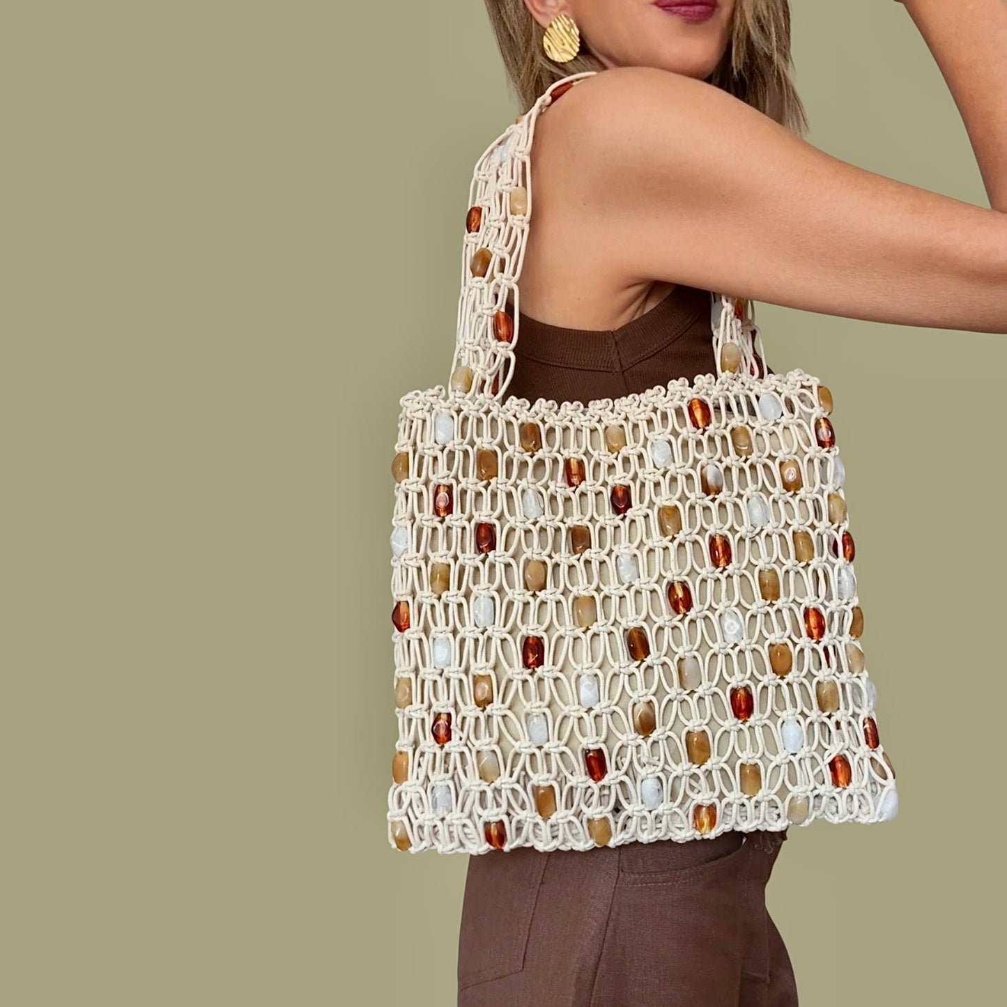 Bolso multipiedras blanco roto