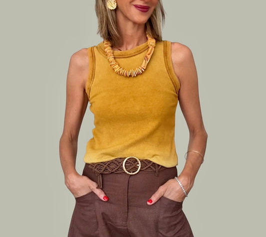 Camiseta tirantes algodón mostaza