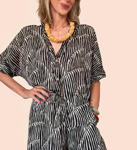 Camisa estampada negro& beige