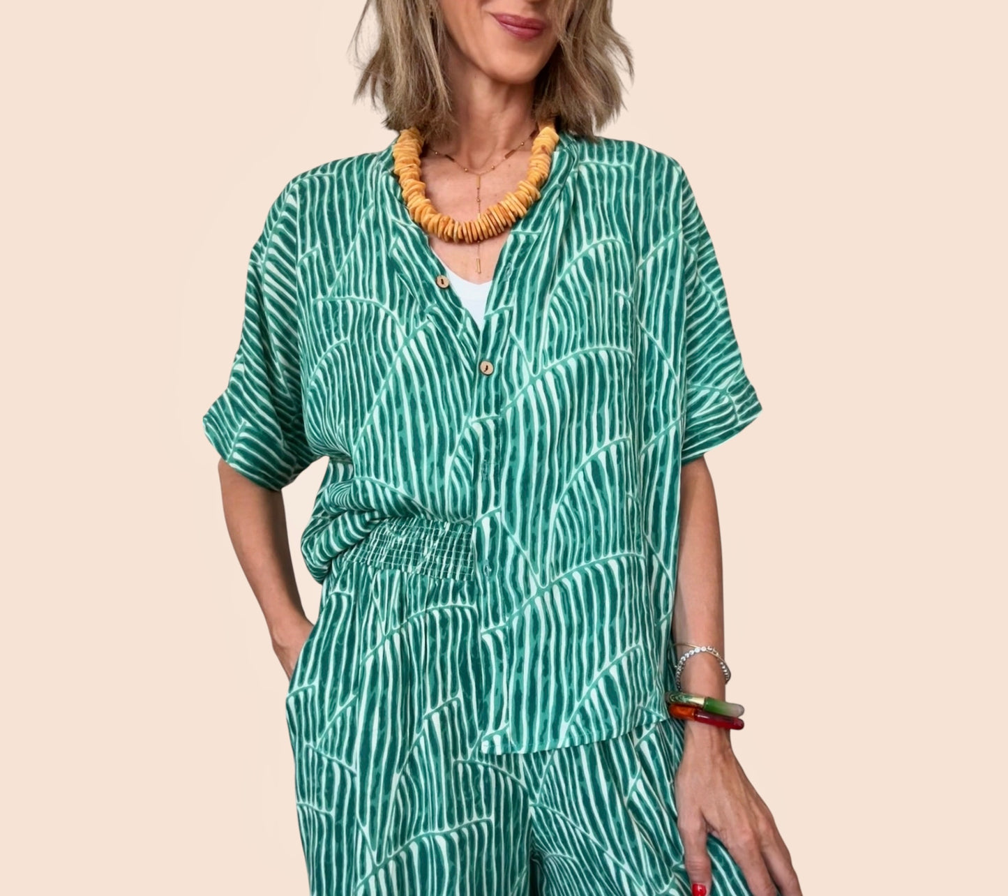 Camisa estampada verde & blanco