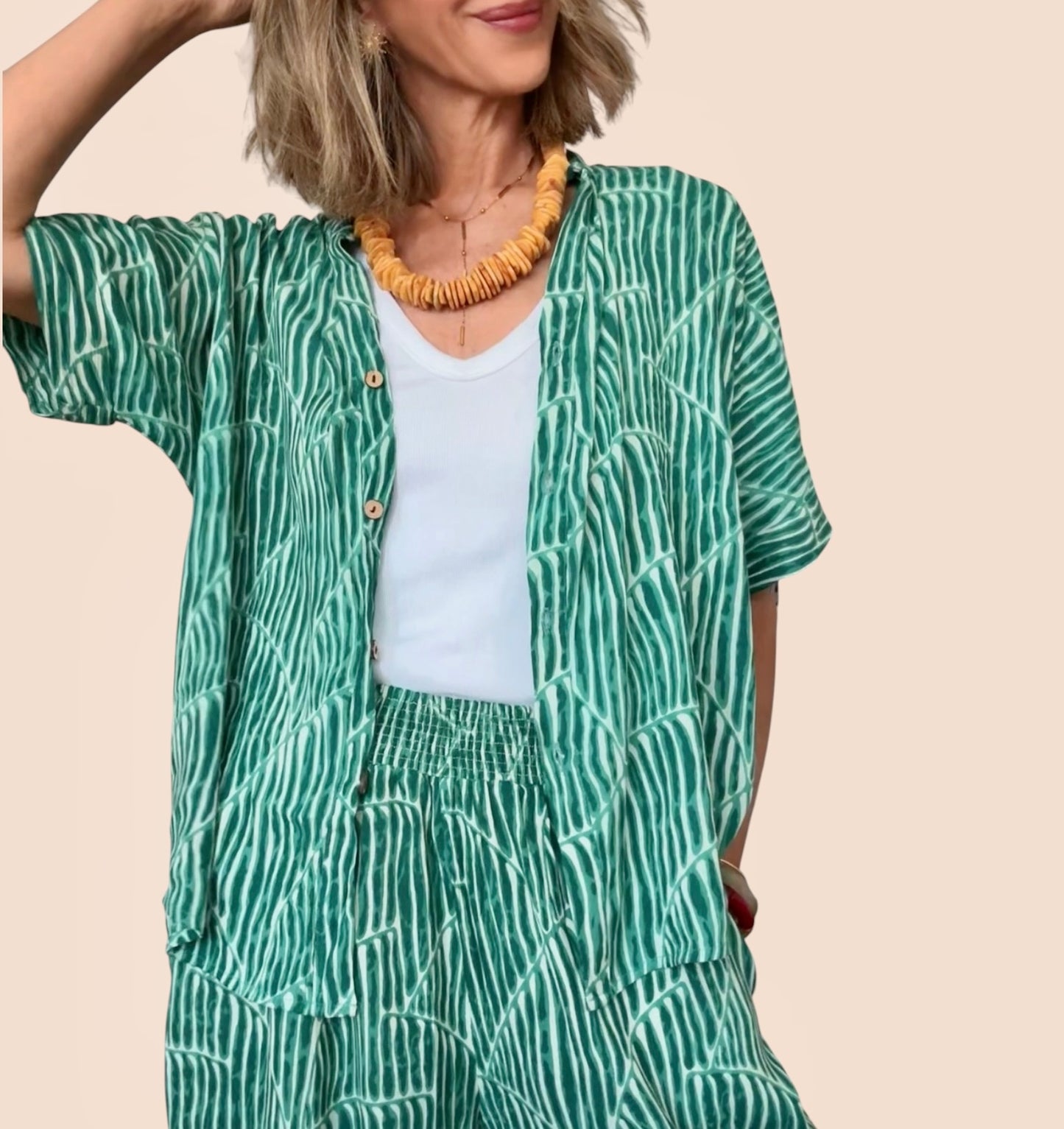 Camisa estampada verde & blanco